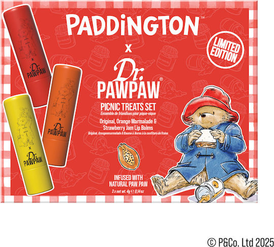Set 3 Balsamuri de Buze Paddington Paddington Picnic Treats Aromă de Dulceață de Portocale + Balsam Original + Dulceață de Căpșuni Dr.pawpaw 3 X 4 G