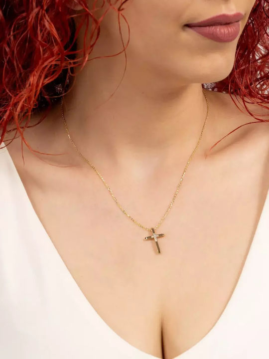Дамски Златен Кръст 14K Двулицево с Верижка