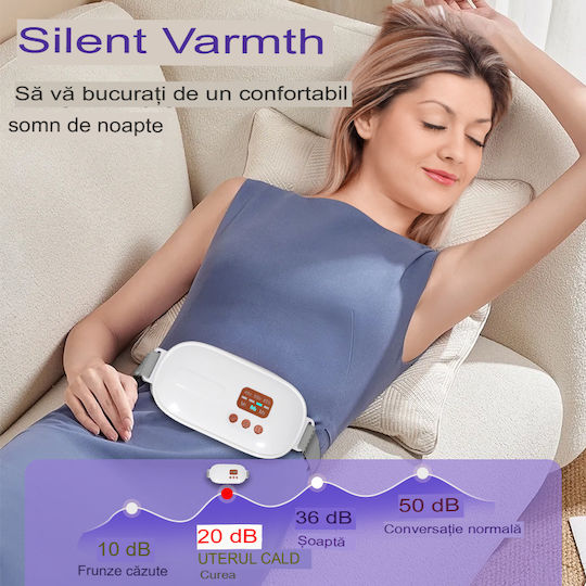 Arvada Relief Ng01 Dispozitiv de Masaj Lombar cu Încălzire pentru Ameliorarea Durerilor Menstruale 3 Niveluri de Încălzire și Vibrație Abdomen Spate Inferior Portabil Reîncărcabil Alb