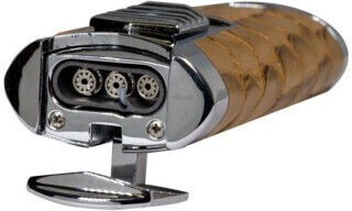 Rocky Patel Statesman Lighter 3xJet Silver-Beige Leather Punch