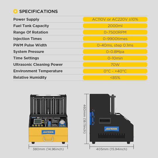 Autool Ct500 – Професионална Машина За Почистване и Тестване На Бензинови Дюзи Gdi Efi За 6 Цилиндъра Ултразвукова