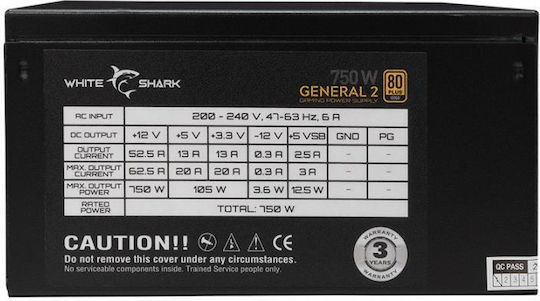 White Shark 750W Black Computer Power Supply Full Modular 80 Plus Gold (GPSU-750W)