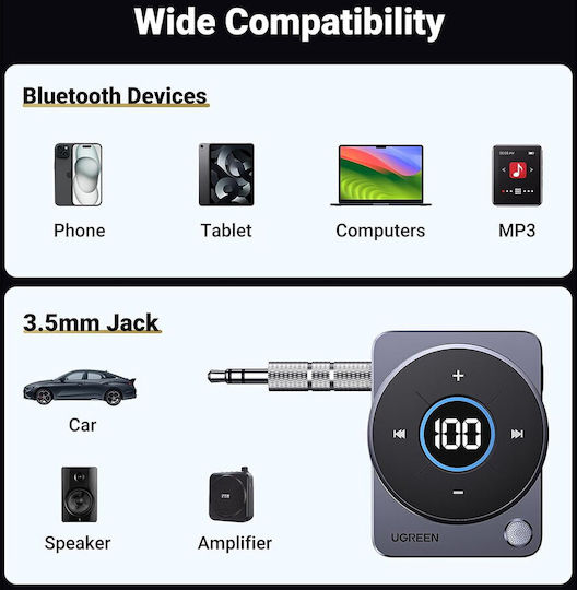 Bluetooth Адаптер За Аукс Жак Ugreen Cm724 35003 Сив