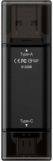TeamGroup X1 Max 512GB USB 2.0 SSD Stick with USB-A & USB-C Connection Black