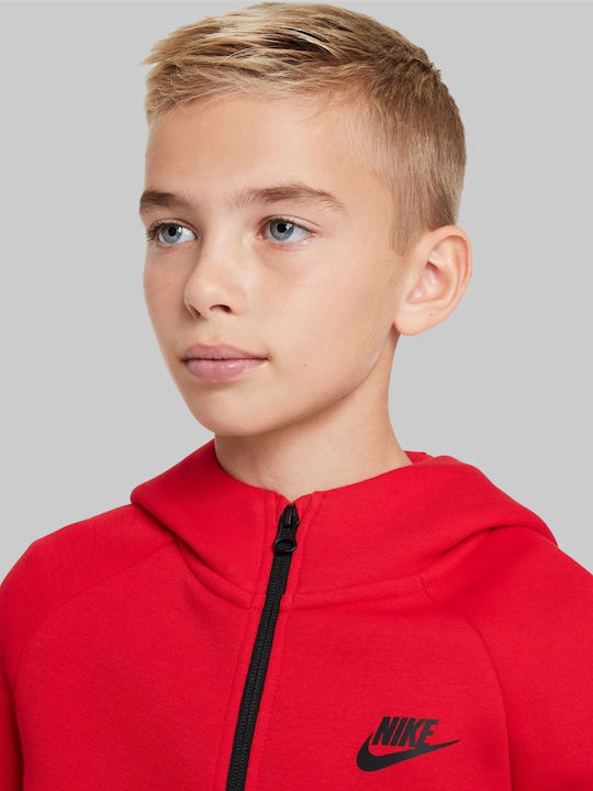 Athletic Kids Sweatshirt Cardigan Fleece with Hood Red