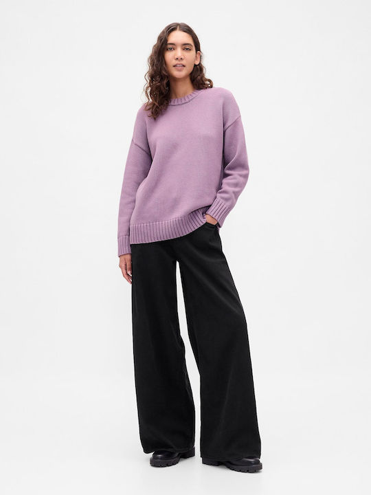Дамски Дълъг Ръкав Пуловер Памучен Лилав