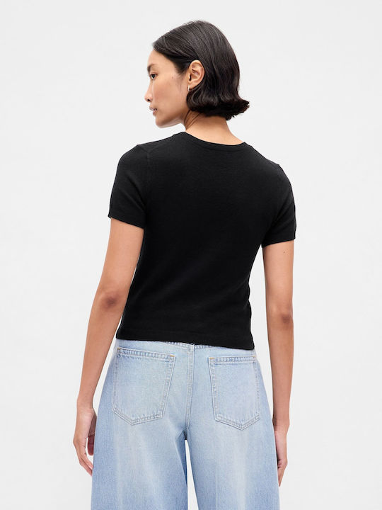 Γυναικείο Crop Πουλόβερ Βαμβακερό Black