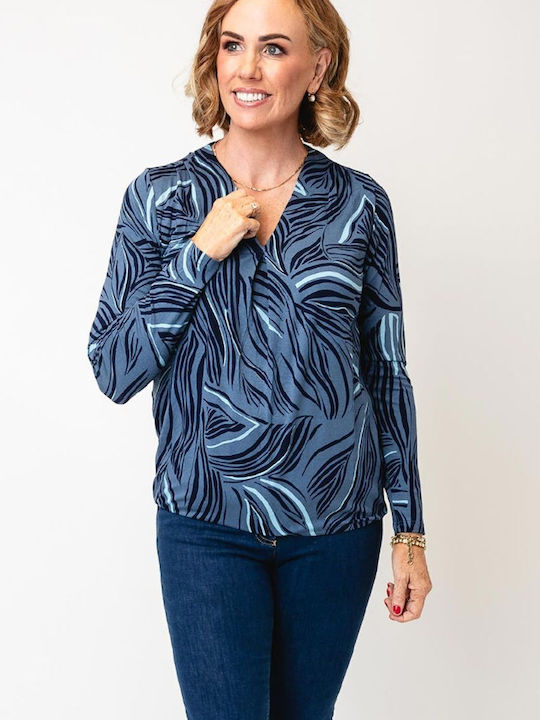 Women's Blouse with V Neckline Blue