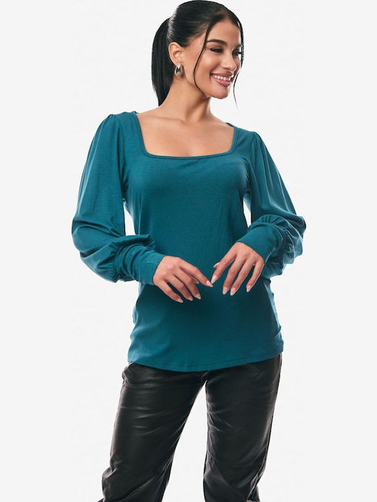 Women's Sweater with 3/4 Sleeve Petrol Blue