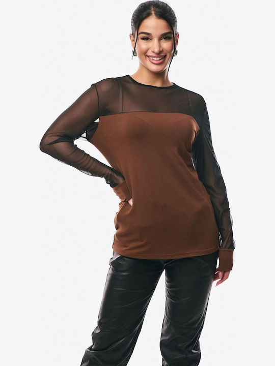 Women's Blouse with Sheerness Brown