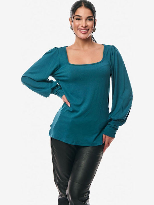 Women's Sweater with 3/4 Sleeve Petrol Blue
