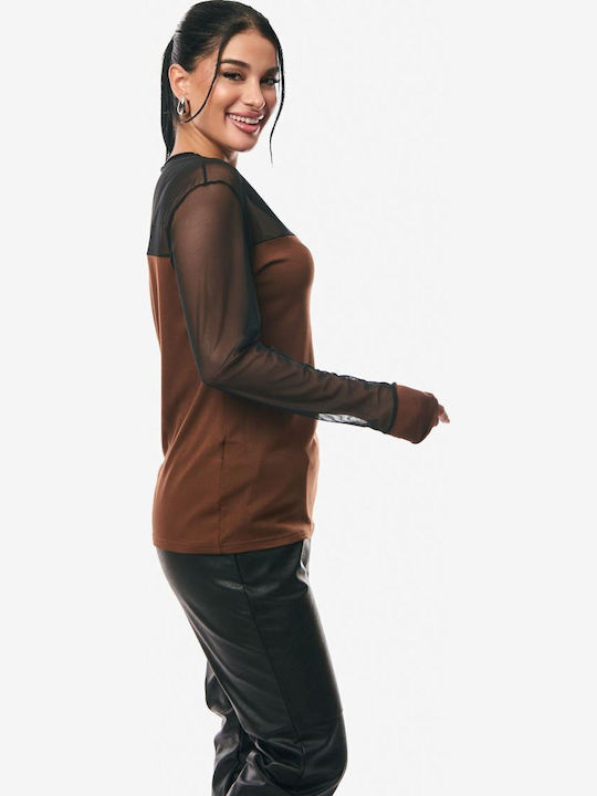 Women's Blouse with Sheerness Brown
