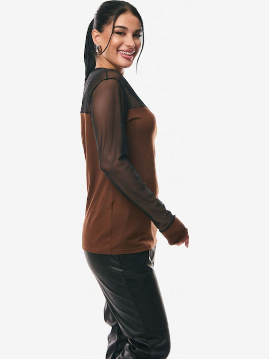 Women's Blouse with Sheerness Brown