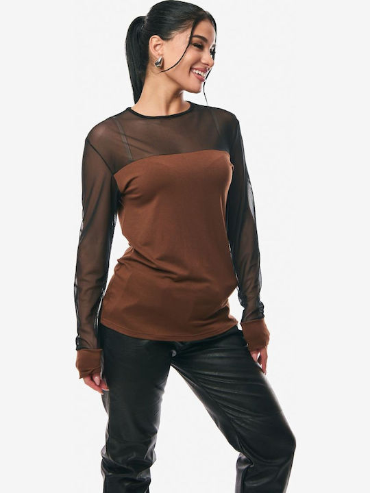 Women's Blouse with Sheerness Brown