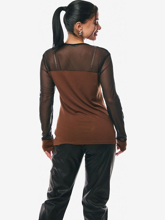 Women's Blouse with Sheerness Brown