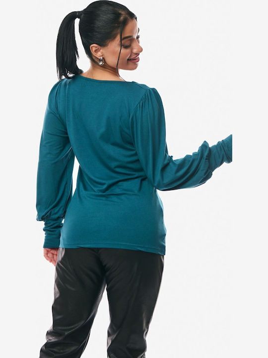 Women's Sweater with 3/4 Sleeve Petrol Blue