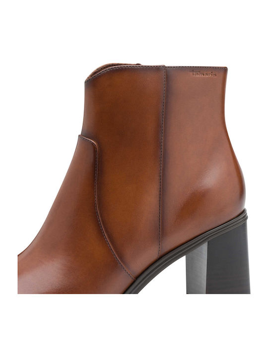Leather Women's Ankle Boots with Medium Heel Brown
