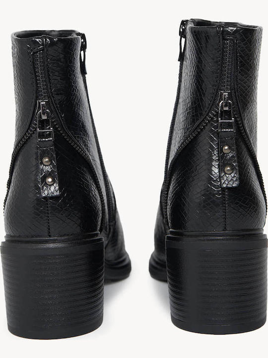 Black Western Ankle Boots Snake Print Texture