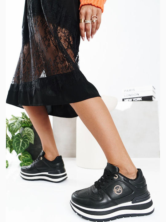 Schwarze Chunky Sneakers mit Metallischem Element