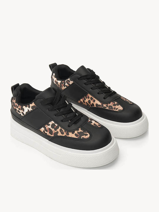 Adidași Negri Detalii Leopard Talpă Chunky