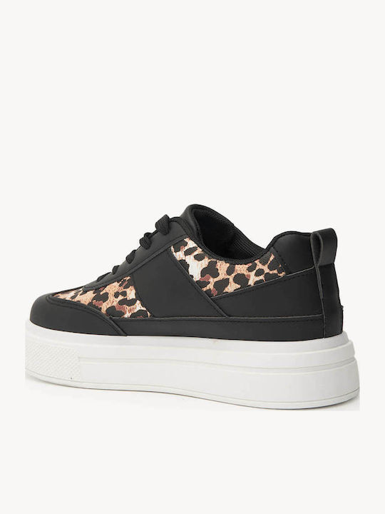 Adidași Negri Detalii Leopard Talpă Chunky