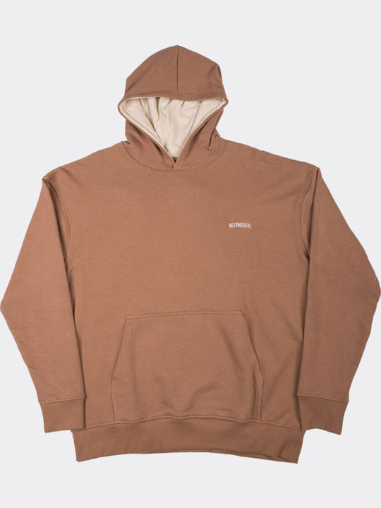 Embroidered Logo Men's Sweatshirt with Brown Hood