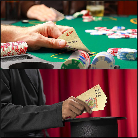 Set Cărți de Joc Poker Kurtzy Premium Impermeabile cu Foaie de Aur 9,5 X 12,5 X 5 Cm Cutie din Lemn Certificat