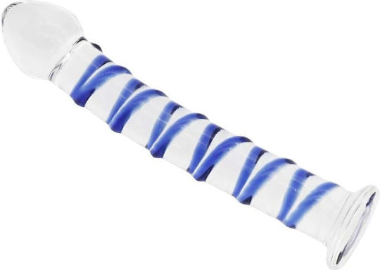 Smd Celestial Glass Dildo Blue Raised Spiral Texture & Mushroom Tip 17cm Clear Blue