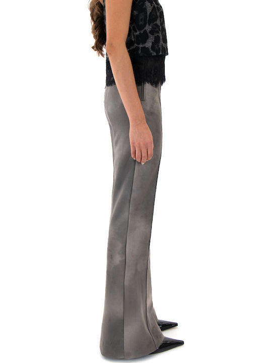 Damen Hoch tailliert Stoff Hose Schlag Khaki