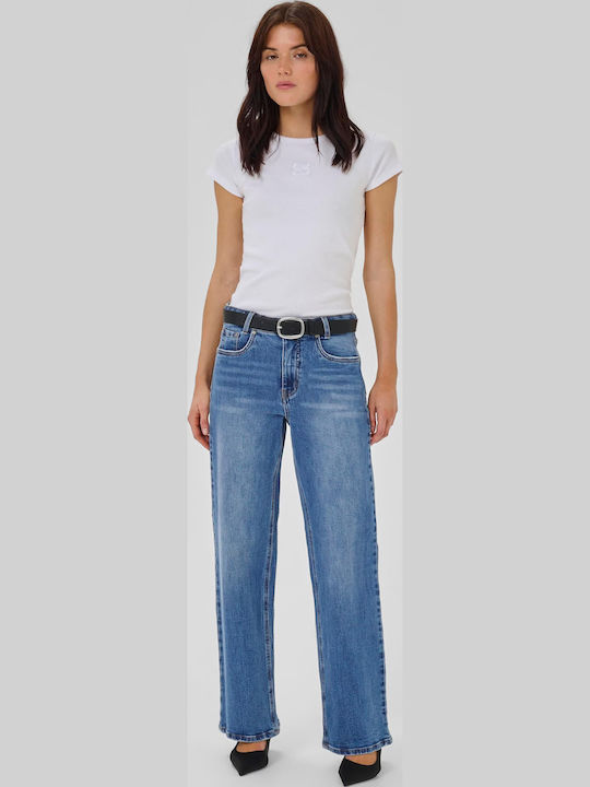 Women's Jean Trousers in Wide Line Medium Blue