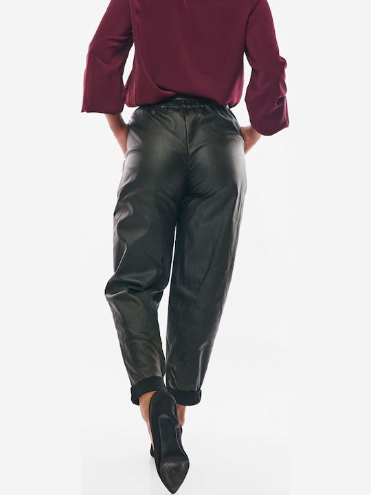 Damen Stoff Hose mit Gummizug Black