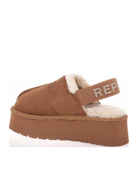 Replay Slippers with Fur Brown