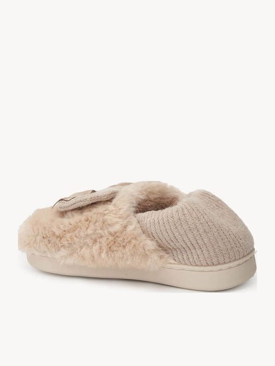 Beige Pelz Hausschuhe Für Zuhause Mit Dekorativem Schleife