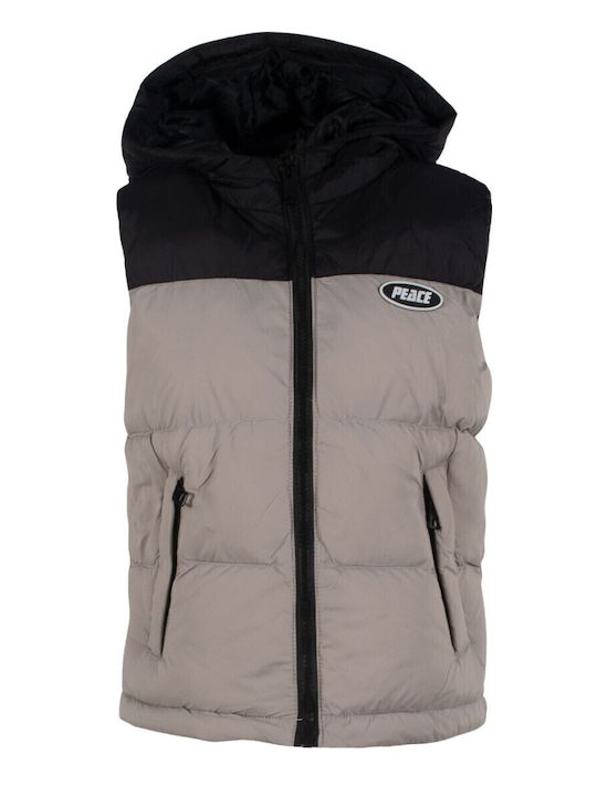 Kids' Quilted Jacket Sleeveless with Hood Μαύρο Πούρο