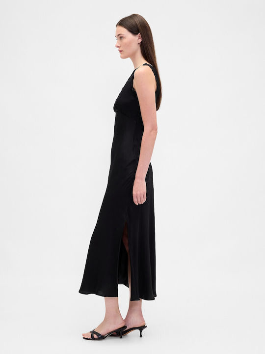 Summer Midi Evening Dress with Lace True Black