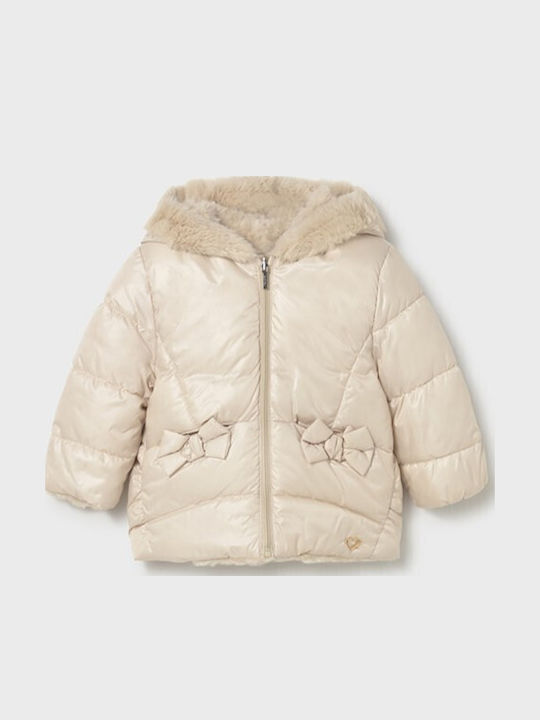 Kids' Quilted Jacket with Hood Beige Skoro