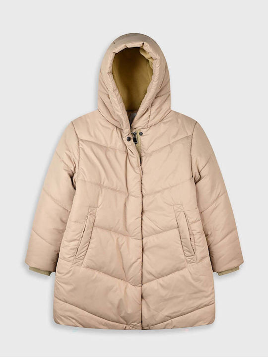 Kids Casual Long Jacket with Hood Beige