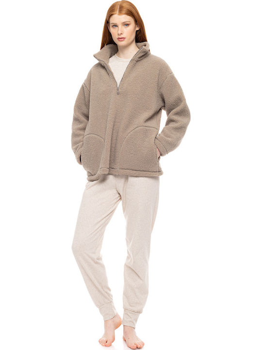 Pink Label Χειμερινή Γυναικεία Fleece Ζακέτα Πιτζάμας Sand Pink Label Χειμερινή Γυναικεία Fleece Ζακέτα Πιτζάμας Sand