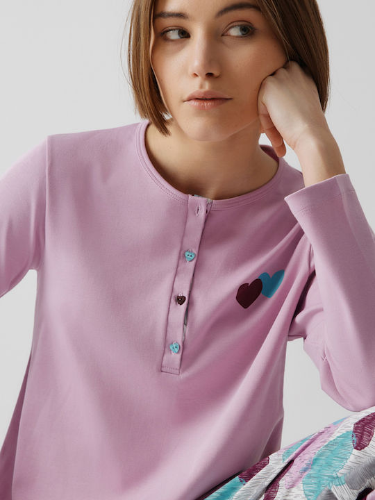 Minerva Winter Women's Pyjama Set Lilac Hearts