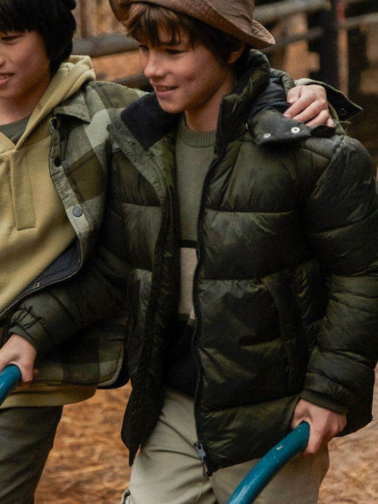 Kinder Freizeitjacke Kurz mit Kapuze Dark Olive