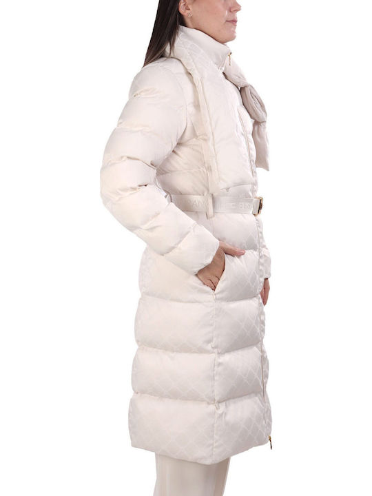 Women's Long Puffer Jacket for Winter Ecru