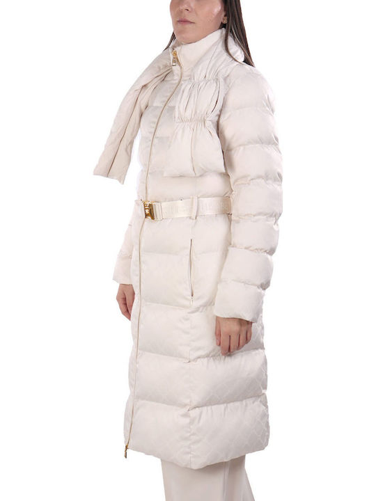 Women's Long Puffer Jacket for Winter Ecru