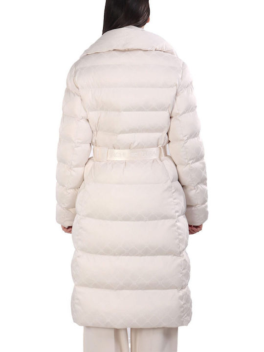 Women's Long Puffer Jacket for Winter Ecru