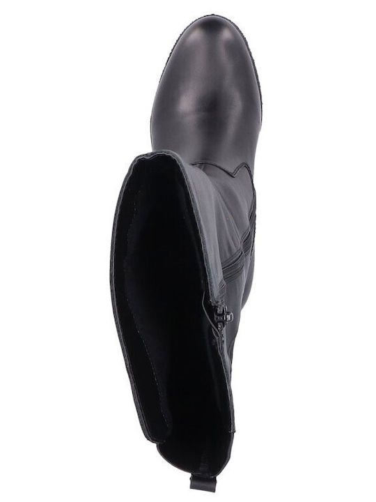 Leather Women's Boots with Medium Heel & Elastic Black