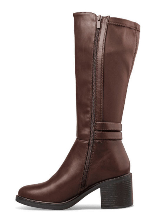Synthetic Leather Riding Boots Brown