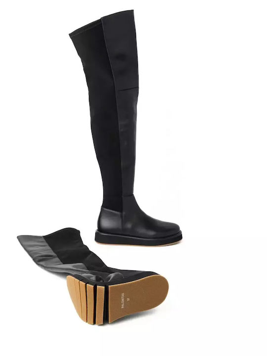 Leder Damenstiefel mit Gummizug Schwarz