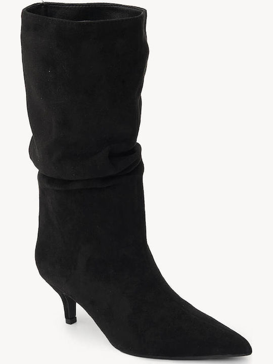 Black Suede Ankle Boots Kitten Heel Pointed Toe
