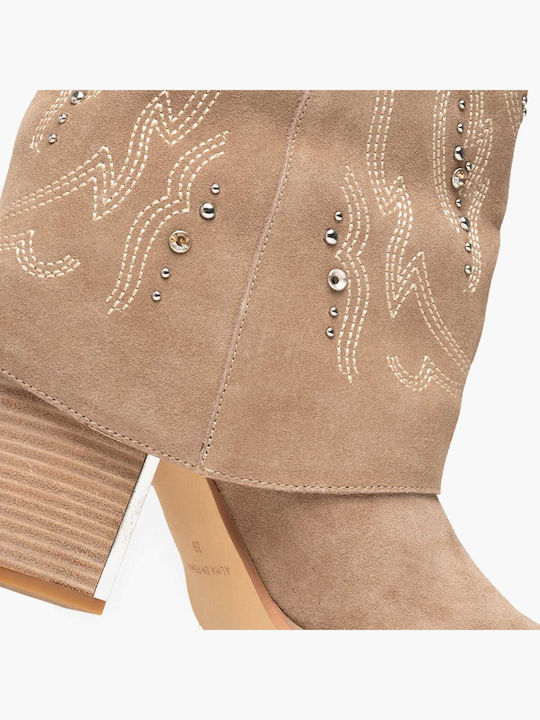 Leather Women's Boots Beige