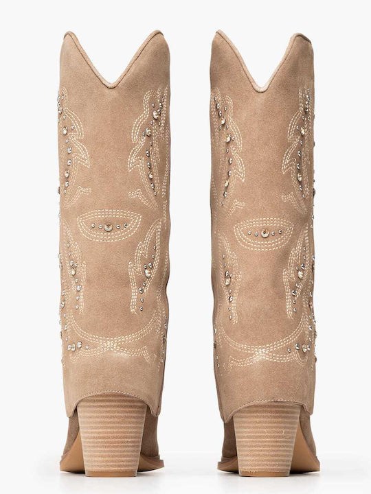 Leather Women's Boots Beige