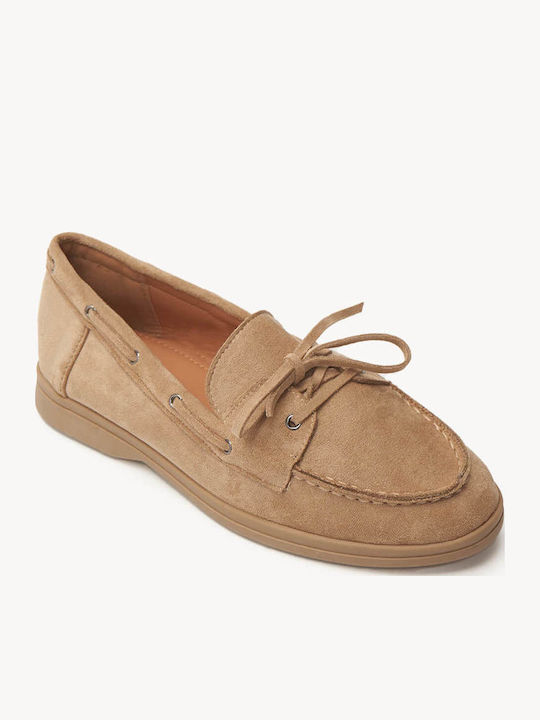 Mocasini Dama Bej Cu Funda Decorativă Cusătură